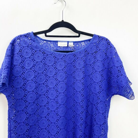 Chico's 1 Medium Womens Cobalt Blue Eyelet Top - Picture 2 of 5